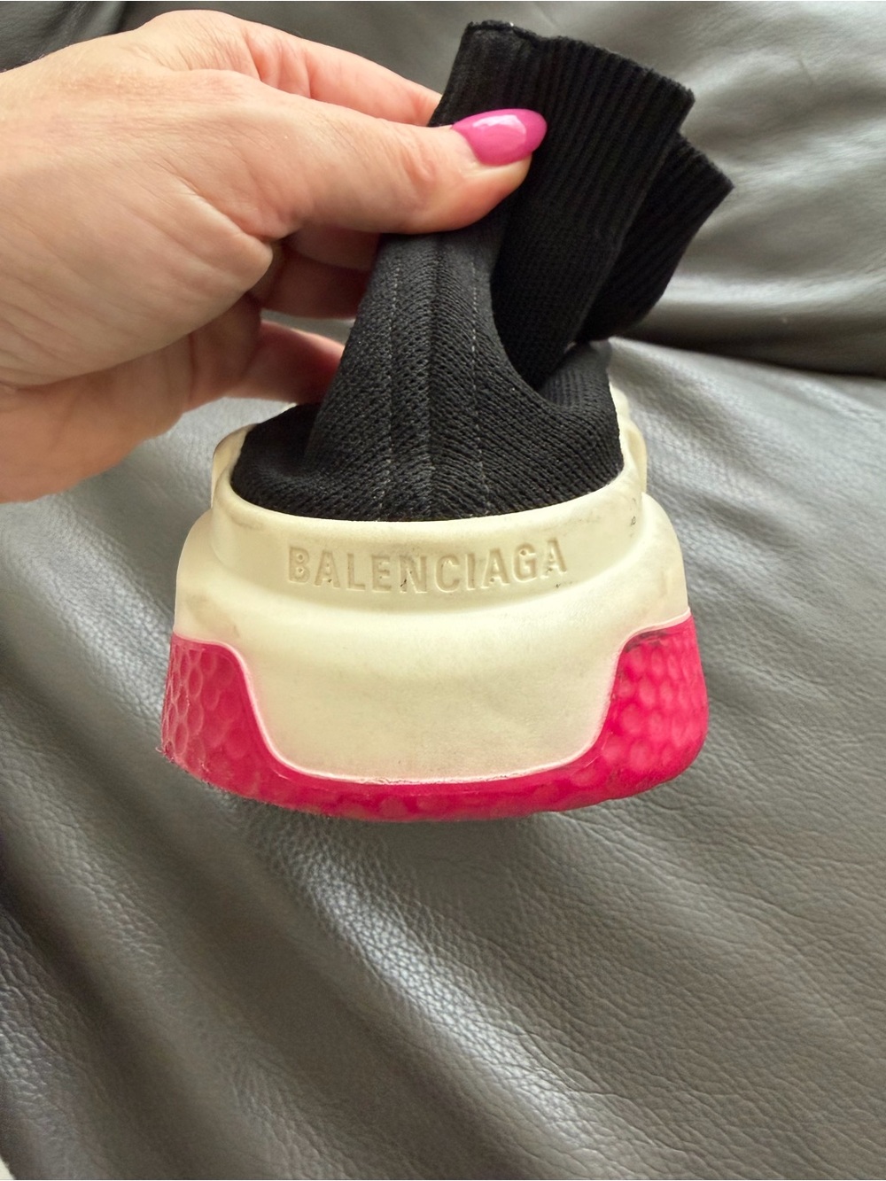Balenciaga Black Sock Runner Sneakers with White Sole and Pink Accent - Picture 4 of 7